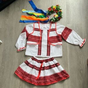 Girl’s Ukrainian Traditional Red, Black and White Embroidered Costume